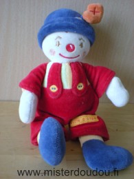Doudou Clown Sucre d orge Salopette rouge chapeau bleu 