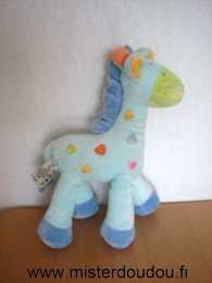 Doudou Girafe Mots d enfants Bleu taches multicolores 