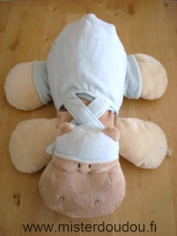 Doudou Hippopotame Noukie s Beige salopette bleue avec un palimer brodé 
