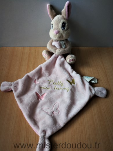 Doudou Lapin Disney Panpan beige mouchoir rose pretty miss bunny 