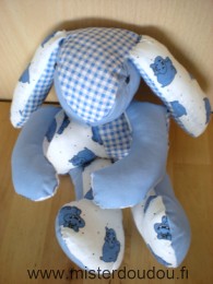 Doudou Lapin - Marque non connue - Bleu blanc motifs hippopotames 