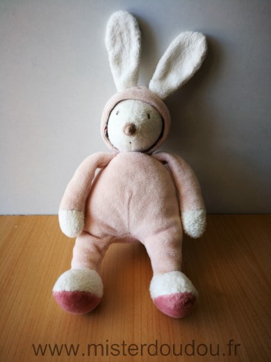 Doudou Lapin Moulin roty Rose blanc capuche myrtille 