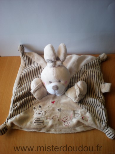 Doudou Lapin Nicotoy Beige broderie lapin coeur abc 