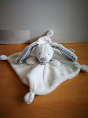 Doudou Lapin Simba toy Nicotoy blanc gris rayures foulard bb 