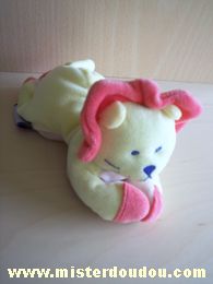 Doudou Lion Bébé confort Jaune rose beige Des aimants sous les pattes