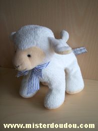 Doudou Mouton Anna club plush Blanc foulard rayé bleu blanc 