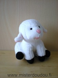 Doudou Mouton - Marque non connue - Blanc noir nez rose Mouton assis rigide.