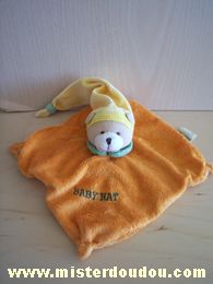 Doudou Ours Baby nat Orange bonnet jaune 