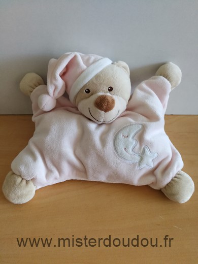 Doudou Ours Bout chou Rose beige lune etoile 