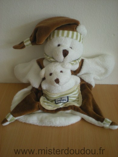 Doudou Ours Doudou et compagnie Marron blanc avec bebe ours 