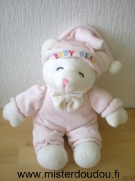 Doudou Ours Gipsy Baby bear rose et blanc 