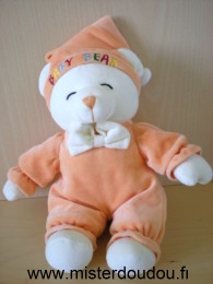 Doudou Ours Gipsy Blanc orange , baby bear sur bonnet 