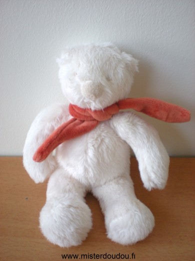 Doudou Ours Moulin roty Blanc echarpe orange collection les trois ours 