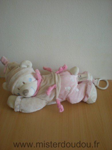 Doudou Ours Nicotoy Beige rose blanc 