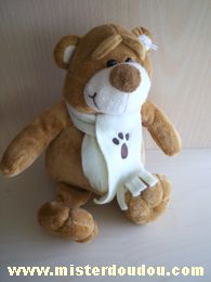 Doudou Ours Play by play Marron echarpe blanche 