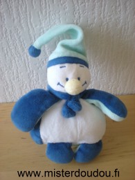 Doudou Pingouin Noukie s Blanc bleu marine bleu turquoise Petit modele