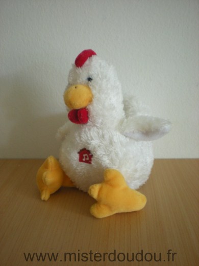 Doudou Poule Gipsy Blanc rouge jaune Sonore 