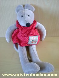 Doudou Souris Moulin roty Gris robe rouge 