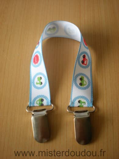 1 attache doudou Ruban Bleu motifs voitures - Neuf