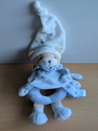 Doudou et compagnie Ours Bleu blanc etoiles petit chou - Très bon état