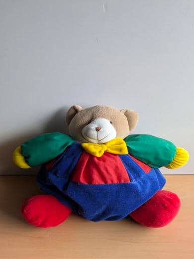 Nicotoy Ours Bleu rouge vert noeud jaune - Très bon état