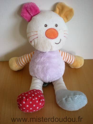 Bébérêve Chat Blanc mauve rose jaune - Très bon état