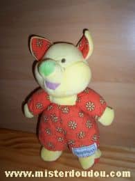 Nounours Cochon Jaune orange à fleurs - Très bon état