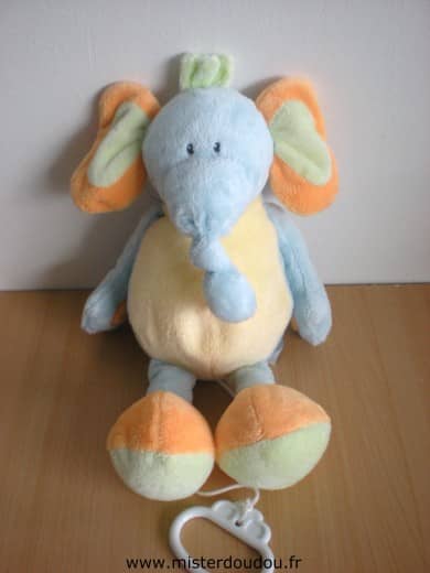 Nattou Eléphant Bleu jaune orange - Très bon état