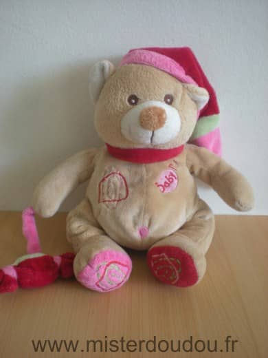 Baby nat Ours Beige bonnet rouge - Très bon état