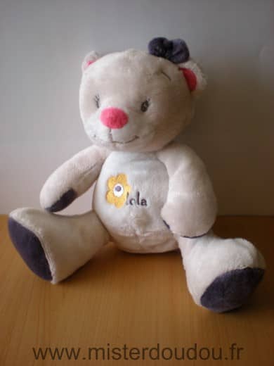 Bébisol Ours Lola blanc violet rose - Très bon état