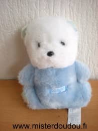 Boulgom Ours Bleu blanc en peluche - Très bon état