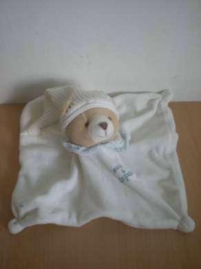 Doudou et compagnie Ours Blanc bleu - Très bon état