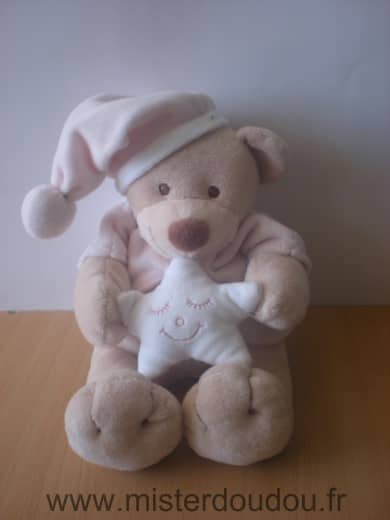 Nattou Ours Beige rose etoile - Très bon état