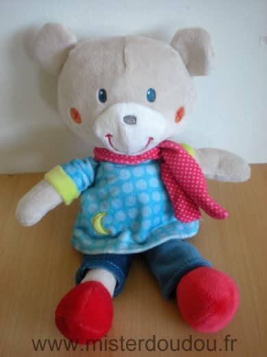 Nicotoy Ours Gris bleu echarpe rouge - Très bon état