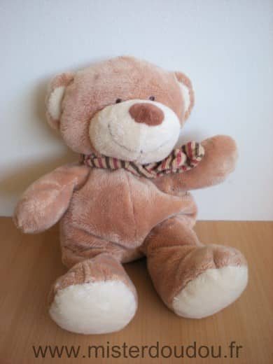 Nicotoy Ours Marron echarpe rayee - Très bon état