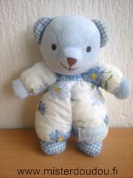 Nounours Ours Bleu motifs fleurs - Etat moyen