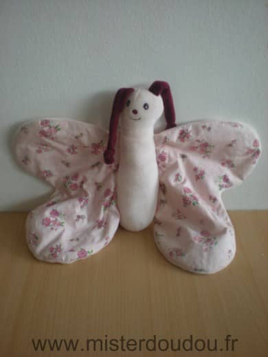 Nounours Papillon Rose motifs fleurs - Très bon état