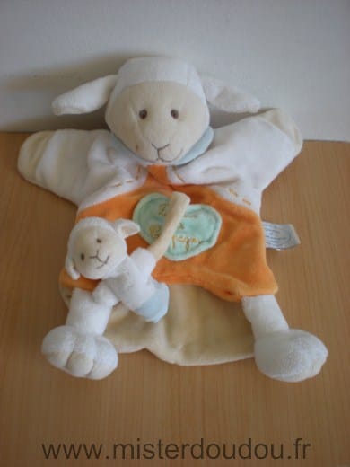 Mouton Blanc orange bleu Doudou et compagnie