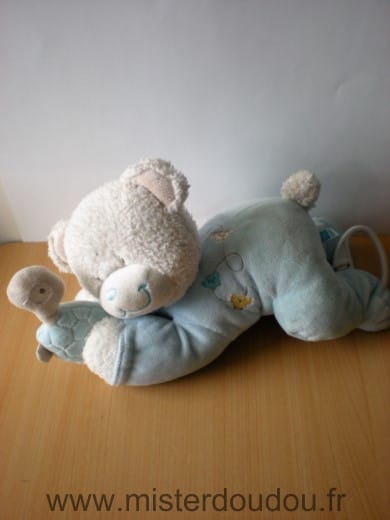 Ours Allonge bleu avec tortue dan les mains Tex