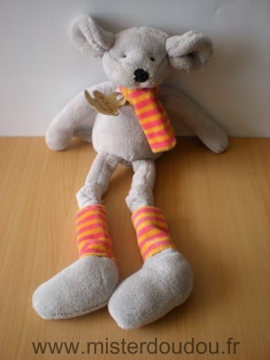 Souris Gris echarpe et jambieres rayees orange rose Histoire d ours