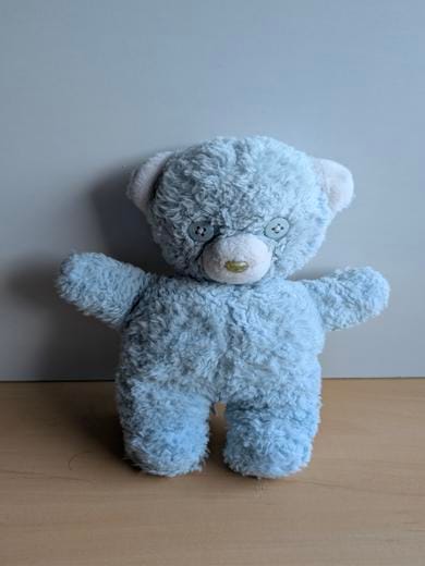 Ours Ancien peluche bleu blanc yeux en bouton bleus vintage Nounours