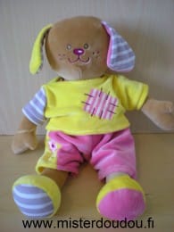 Chien Marron habit jaune rose Ajena