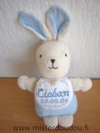 Lapin Beige bleu bavoir brodé Dmc