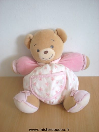 Ours Blanc rose motifs fleurs Kaloo