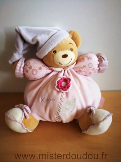 Ours Rose fleur bonnet mauve Kaloo