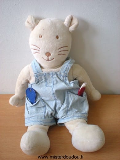 Ours Beige salopette bleue Noukie s