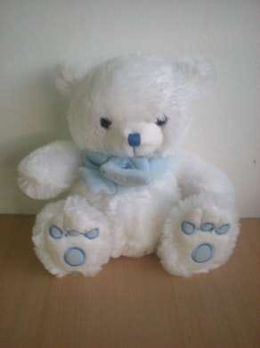 Ours Blanc echarpe bleue Nounours