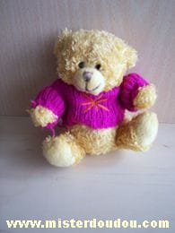 Ours Beige pull mauve Planet pluch