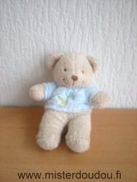 Ours Beige pull bleu avec fleur Tex