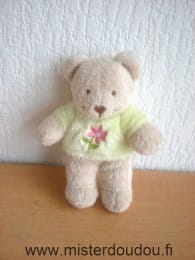Ours Beige pull vert avec fleur Tex